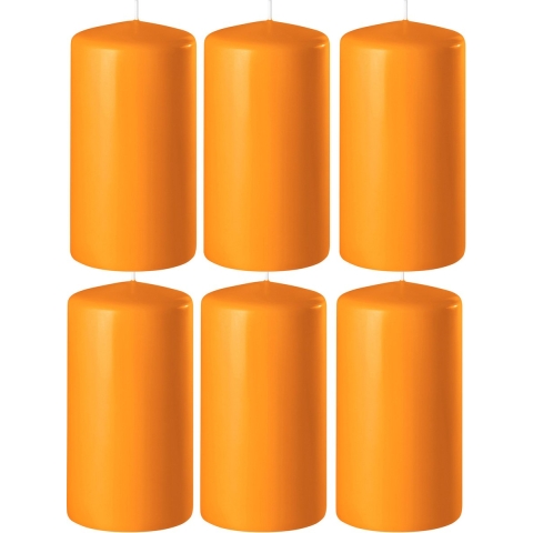 6x Oranje cilinderkaarsen/stompkaarsen 6 x 15 cm 58 branduren -