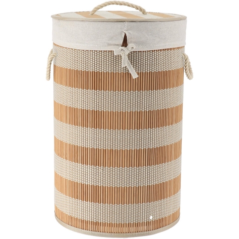 Wasmand Rustic met deksel - naturel - rond - katoen/bamboe - 67 liter - 35 x 35 x 55 cm -