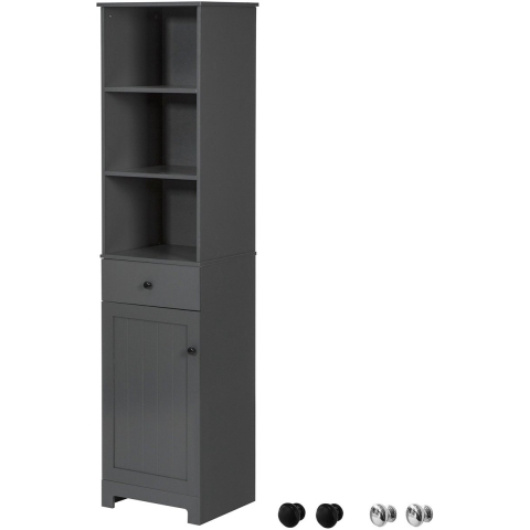 SoBuy Badkamerkast - MDF - Max. 30Kg - 40 x 35 x 161 cm - Donker Grijs