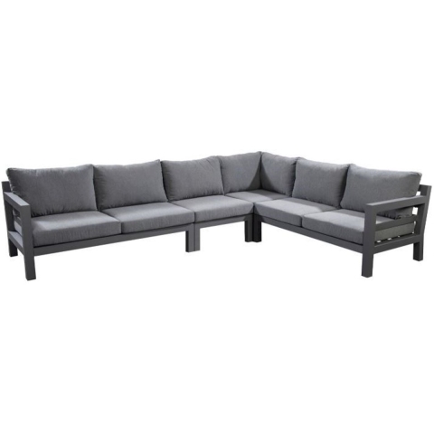 Loungeset Midori hoekset XL (met middenstuk), Grijs frame, grijze kussens - Yoi