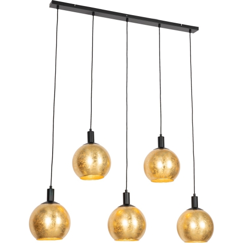 QAZQA Design hanglamp zwart met goud glas 5-lichts - Bert