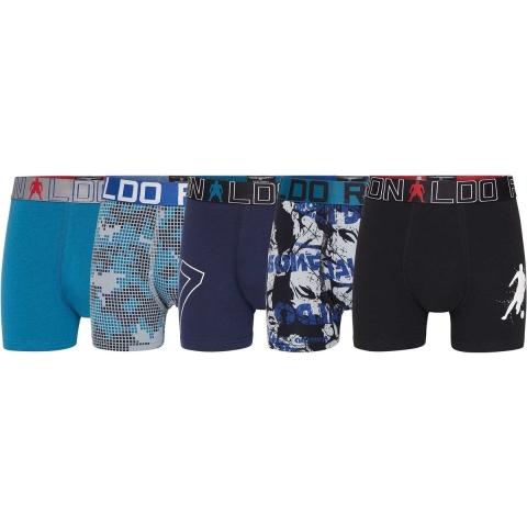 Ronaldo Boxershorts - 5-pack - Navy/Grijs Gevlekt/Petrol m. Patr - JBS - 10-12 jaar (140-152) - Boxershorts