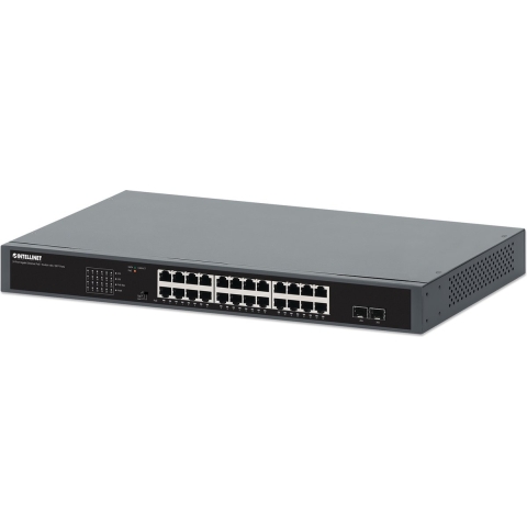 Intellinet 24-Port Gigabit PoE+ Switch mit 2 SFP Ports 370 W Powered Device Monitor 19 19 netwerk switch 10 / 100 / 1000 MBit/s IEEE 802.3af (15.4 W), IEEE