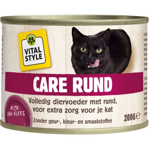 12x Vitalstyle Kattenvoer Blik Care Rund 200 gr