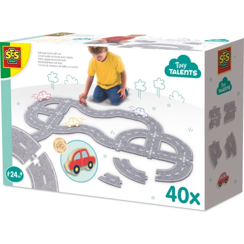 SES Creative Creatieve Speelset - Vilt Rijweg m. Auto - 40 Onder - SES Creative - OneSize - Creatieve Speelset
