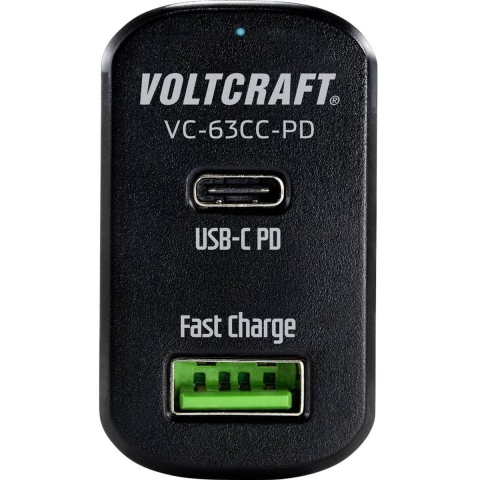 VOLTCRAFT VC-63CC-PD Auto USB-oplader Uitgangsstroom (max.) 3 A 2 x 1x USB-A, 1x USB-C USB Power Delivery (USB-PD)