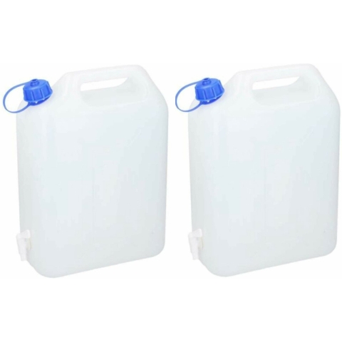 Jerrycan voor water - 2x - 15 liter - Kunststof - met kraantje en dop -