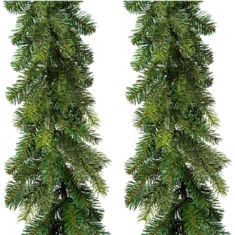 Set van 2x stuks kerst dennenslinger guirlandes groen 20 x 270 cm dennenguirlandes kerstversiering -