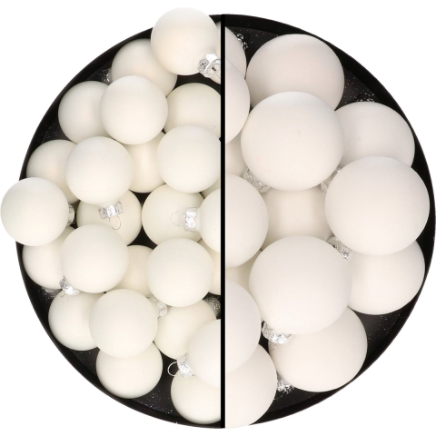 Othmar Decorations kerstballen - 66x st - satijn wit - glas - mix 4 en 6 cm - mat/glans -