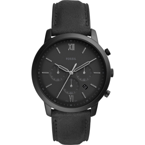 Fossil Neutra Chrono FS5503 Horloge - Leer - Zwart - 44 mm
