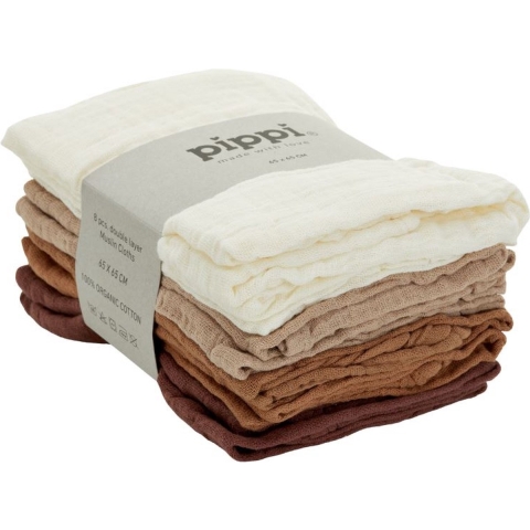 Pippi Hydrofiele Doek - 8-pack - 65x65 cm - Mahonie - Pippi Baby - OneSize - Hydrofiele Doek