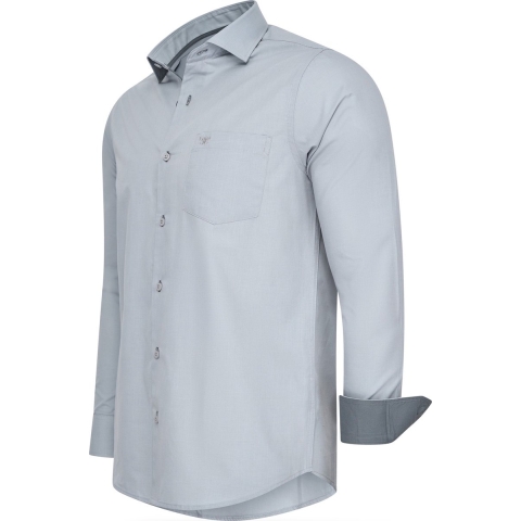 Cappuccino Italia - Heren Overhemden Stretch Overhemd Milano - Grijs - Maat M