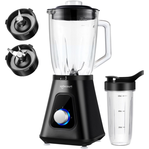 Safecourt Kitchen Blender - Smoothie maker - Krachtige 1200W - To-Go Beker - 3 Standen - Zwart