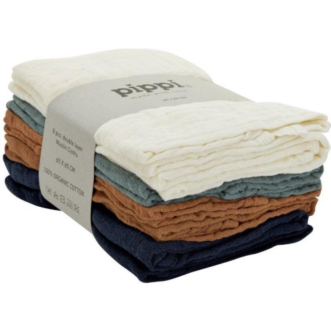 Pippi Hydrofiele Doek - 8-pack - 65x65 cm - Dress Blues - Pippi Baby - OneSize - Hydrofiele Doek