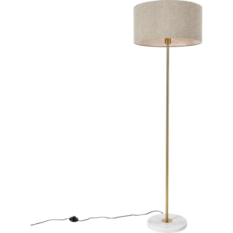 QAZQA Moderne vloerlamp messing met boucle kap taupe 50cm - Kaso