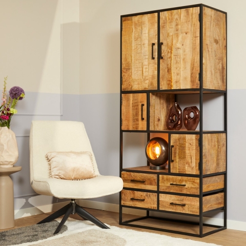 Starfurn Vakkenkast Denver | Mangohout en staal | 90 cm