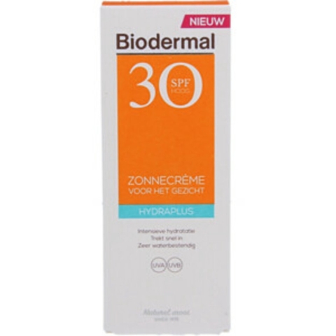 2x Biodermal Zonnecrème Gezicht Hydraplus SPF 30 50 ml