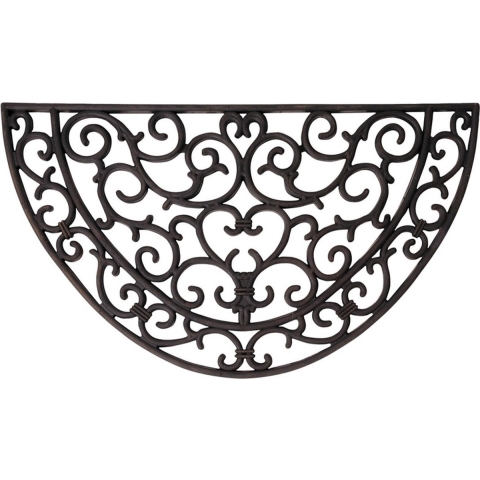 2x Rubberen halfronde deurmatten met klassiek patroon 68 x 40 cm -