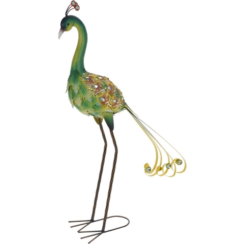 Tuin/huis decoratie dieren/vogel beeld - Metaal - Pauw - 12 x 80 cm - buiten/binnen - groen -