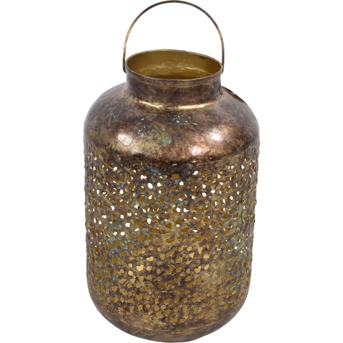 Lantaarn/windlicht - Oosterse stijl - goud - metaal - antieke uitstraling - 20 x 32 cm -