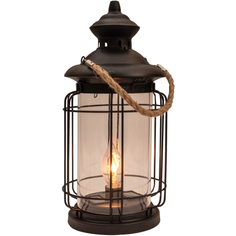 Tuin lantaarn Vanuata - Solar - zwart - D17 x H35 cm - vlam effect - LED buitenverlichting -