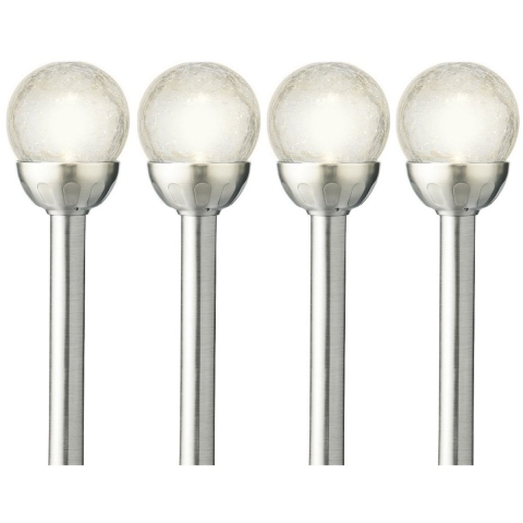 8x Buiten/tuin LED zilveren stekers solar verlichtingen 30 cm ronde bol -