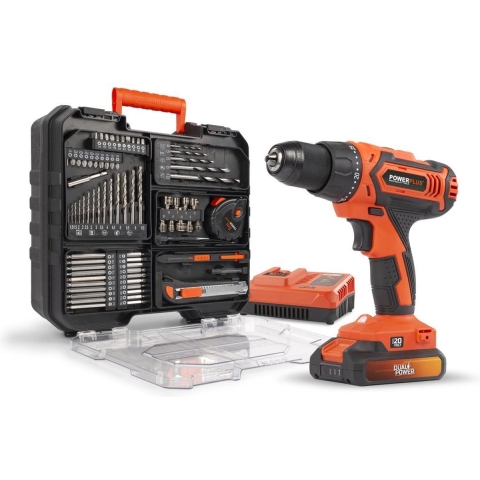 Powerplus Accuboormachine POWDP15300 - Schroefboormachine 20 V, met 20 V Li-ion Batterij en Lader, Gereedschapskoffer, voor hout, steen en metaal