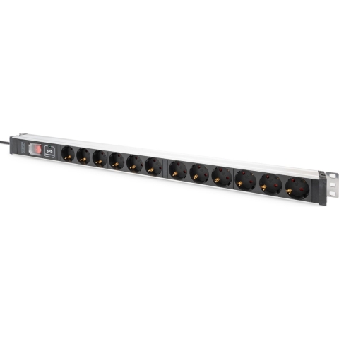 Digitus DN-95435 19 inch Stekkerdoos voor patchkast 1 HE Geaarde contactdoos Geschikt voor kastdiepte: vanaf 300 mm Aluminium, Aluminium (geëloxeerd), Zwart,