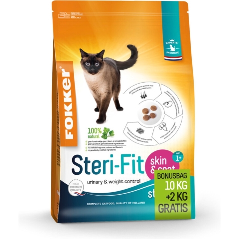 Fokker Steri-Fit Skin & Coat kattenvoer 10 + 2 kg