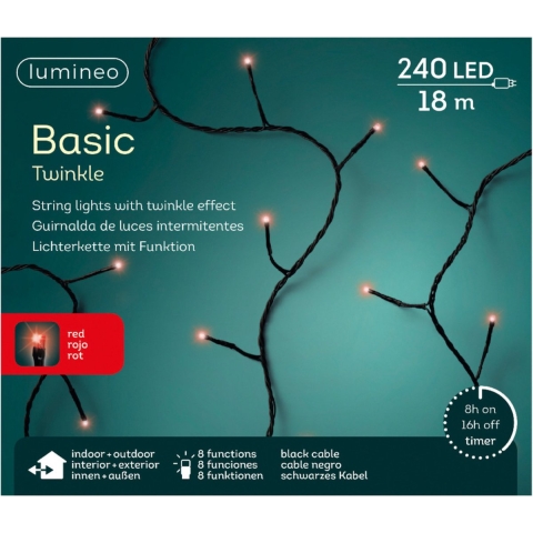 Set van 2x stuks kerstverlichting twinkle met timer rood buiten 240 lampjes -