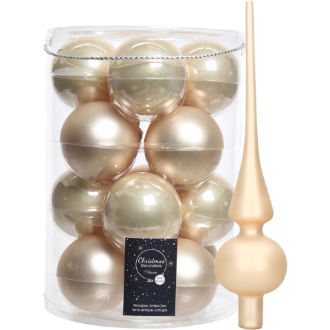 Decoris kerstballen 16x stuks 8 cm incl. piek mat champagne - glas -