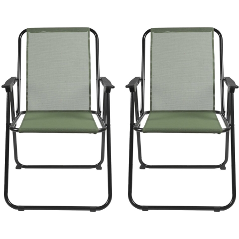 Home Deco Factory camping/strand stoel - 2x - aluminium - inklapbaar - groen - L51 x B60 x H70 cm -