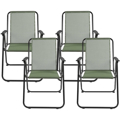 Home Deco Factory camping/strand stoel - 4x - aluminium - inklapbaar - groen - L51 x B60 x H70 cm -