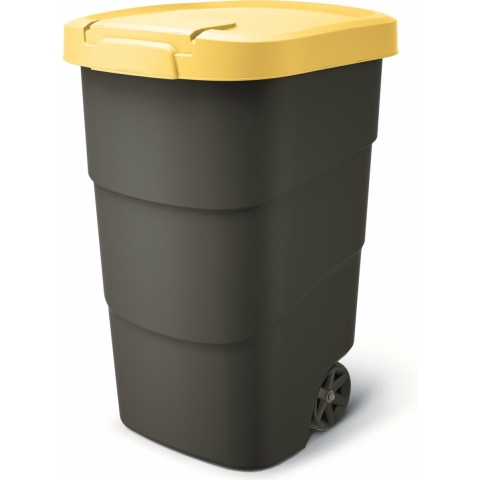 Afvalcontainer/rolemmer Wheeler - geel - 95 liter - 54 x 50 x 76 cm - huis/tuin afval scheiden -
