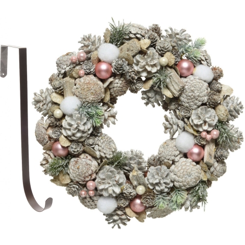 Kerstkrans gedecoreerd 34 cm kunststof incl. ijzeren deurhanger -