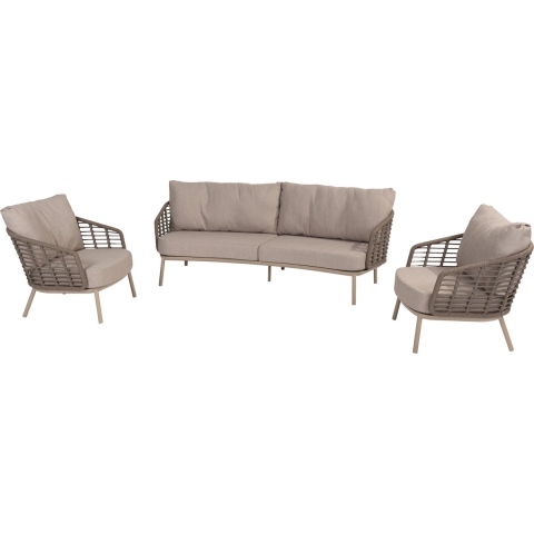 Taste Puglia 2 x lounge stoel en 1 x organische 3-zits lounge bank latte - 4so