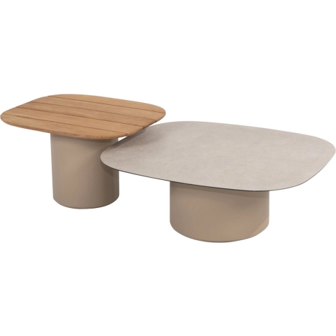 Taste Demi set van 2 coffee tafels keramiek print & teak latte 50 x 60 en 70 x 80 cm - 4so
