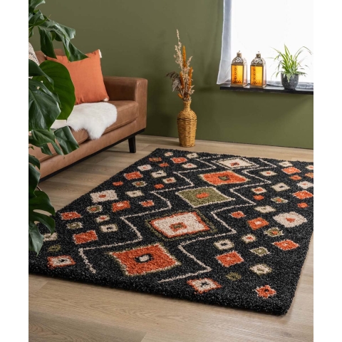 Boho&me Hoogpolig vloerkleed bohemian Artisan - antraciet|multi -
