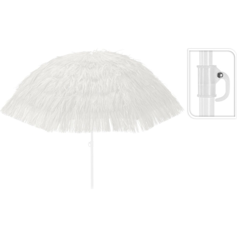 Raffia Design parasol - wit - D180 x H200 cm - zomer/strand - Tropisch/Hawaii sfeer -