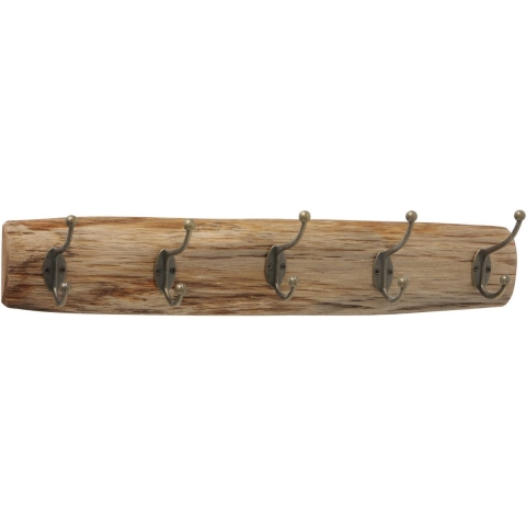 Kapstok met 5 haken - hout/metaal - 55 cm - antiek look -