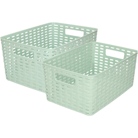 Set van 8x stuks opbergboxen/opbergmandjes rotan mintgroen kunststof -