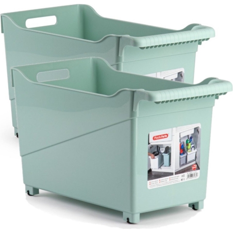 Plasticforte Opbergbox - Set van 6x stuks - groen - 45 x 24 cm - kunststof - op wieltjes -