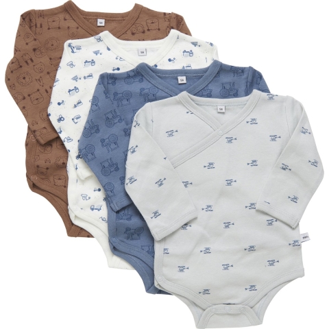 Pippi Baby Wikkel Rompers L/æ - 4-pack - Blue Mirage - Pippi Baby - 62 - Romper L/S