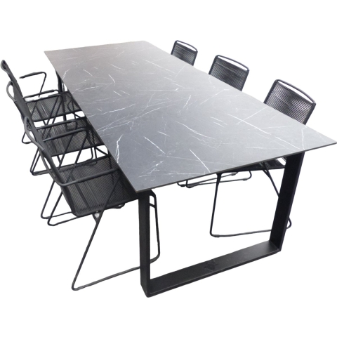Set van Teeburu tafel 240x120x76 cm slate en 6 Jason stoelen lava - Yoi