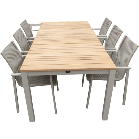 Set van Arashi tafel 220x90x76 cm salix/teak en 6 Ishi stoelen salix - Yoi