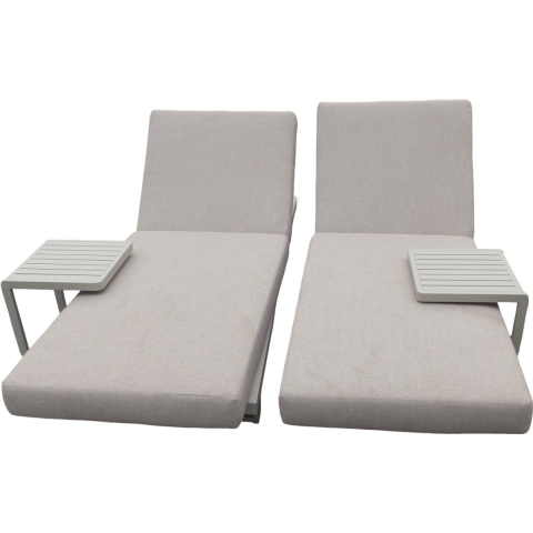 Set van 2 Kazoku loungers alu salix/flax beige en 2 Hokan side tables - Yoi