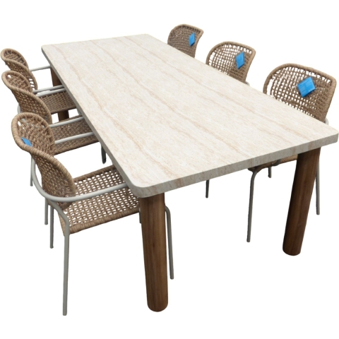 Set van Katana tafel 250x100 cm cement en 6 Bowen stoelen oyster/natural - Eurofleur aanbieding