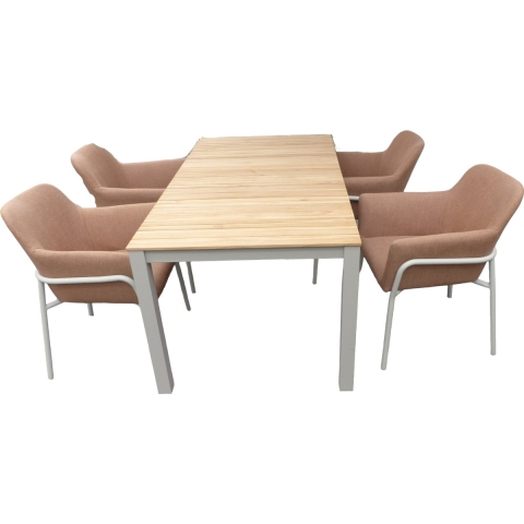 Set van Arashi tafel 169x90 cm salix/teak en 4 Take stoelen salix/terracotta - Yoi