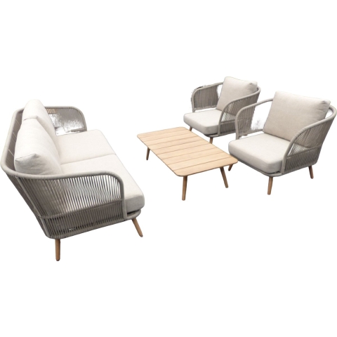 Swallow loungeset taupe/lichtbruin/acacia incl. royal stone zand kussens - Eurofleur aanbieding