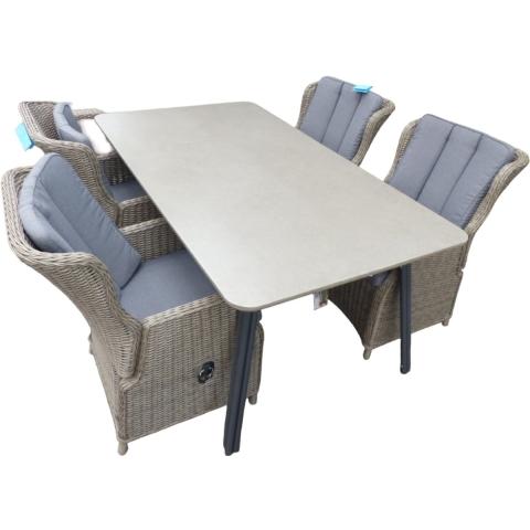 Set van Simi tafel 180x100 cm antraciet en 4 Darwin verstelbare stoelen grijs - Suns
